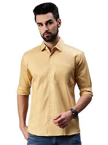 peppyzone men's regular fit casual shirt (m, khaki)