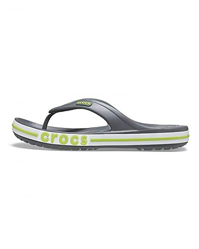 crocs unisex adult bayaband flip slate grey/lime punch casual flop-8 kids uk (205393-0gx)