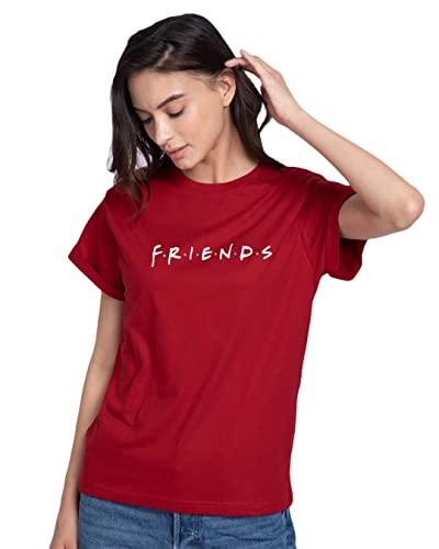 bewakoof official friends merchandise women's typography boyfriend fit half sleeve round neck cotton t-shirt