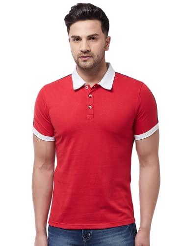 gritstones men's red color half sleeves cotton with taping polo t-shirt (gshspl2716rdtp_m)