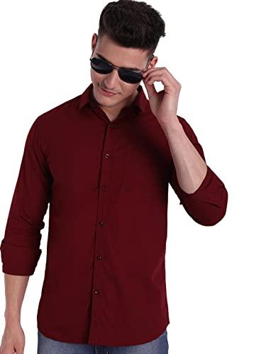 majestic man solid slim fit casual shirt for men (large, maroon)