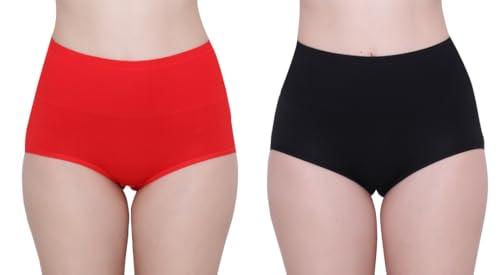 glamoras® women’s cotton high wasit underwear full coverage brief panty | ladies soft, comfortable, breathable underpants briefs panties | size: m - xxl- pack of 2 red black