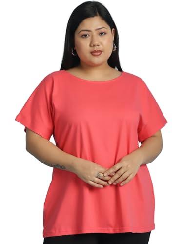 therebelinme plus size women's peach solid color cotton knitted kimono sleeve t-shirt-(xl)