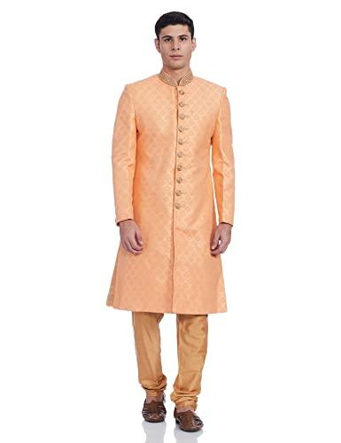 ethnix men's 2pcs 3pcs sherwani churidar & dupatta jacket (rtsb00337-ep_peach_100)