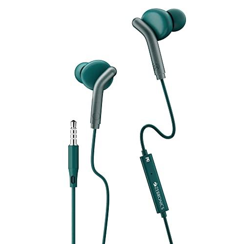 zebronics zeb-bro in ear wired earphones with mic, 3.5mm audio jack, 10mm drivers, phone/tablet compatible(green)