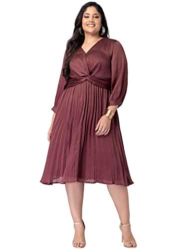 faballey women's georgette curve rusty rose pleated front knot dress midi cdr00505_maroon