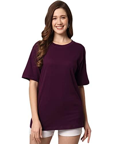 funday fashion cotton half sleeve oversized t-shirt for women (x-large, wine)