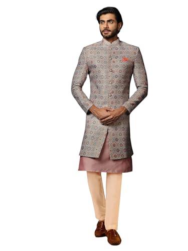 kisah mens kurta sherwani trouser set silk blend jacquard, indo western mens wear, multi, 38