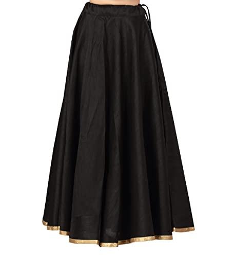 studio shringaar women's polyester full flare double ghera maxi skirt lehenga (black, small)