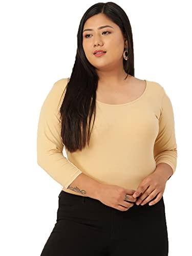 therebelinme plus size women's beige solid color cotton crop fitted top(xxxxxxl)