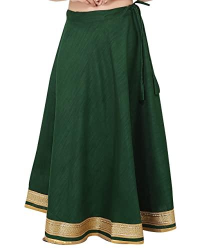 studio shringaar women's readymade lehenga maxi skirt with golden zari borders (free size, green)