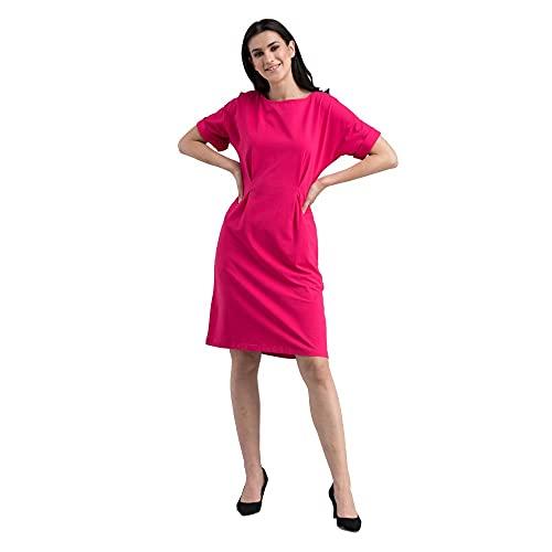 fablestreet women's cotton boat neck drop shoulder knitted fit & flare midi dress - pink (kndr464pink-s)