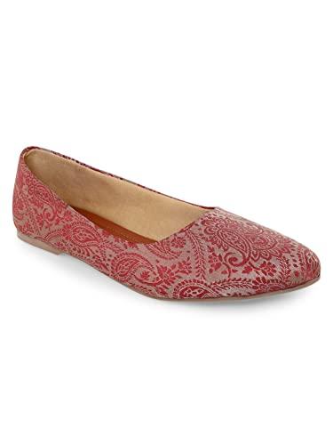 kanvas women red brocade woven ballerina