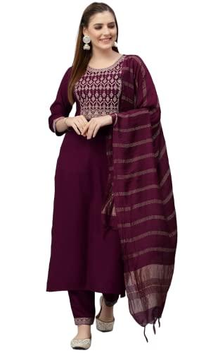 klosia women embroidered kurta and pant with dupatta suit set (small)