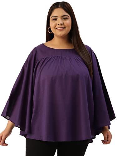 therebelinme plus size women's purple solid color pleated cotton top(xxxxxxl)