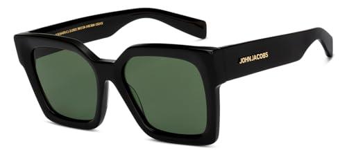 john jacobs x sonam bajwa | black - green | full rim square stylish & premium sunglasses | 100% uv protected | women | extra wide | jj s16470