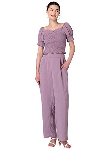 faballey women's polyester pink smocked top and elasticated waist pants co-ord set maxi (fco00229_xs)