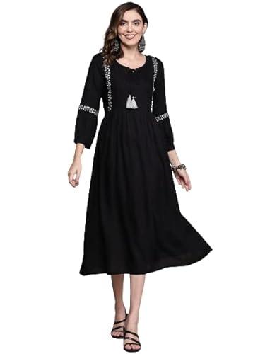 anubhutee women's rayon black thread work embroidered a-line indo western dress