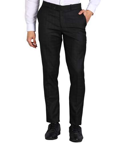 ghpc stylish slim fit black polyester lycra stretchable formal pant for men | mens fashion checkered wear dress trousers pants for office or party (ft100103 32)