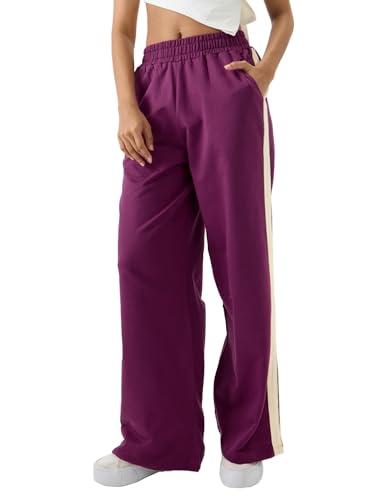 the souled store sangria women and girls pull on purple oversized flared joggers