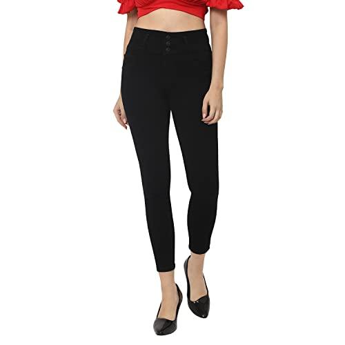 reelize - denim jeans for women high waist - normal size - 3 button high waist - ankle length, skin fit - ideal for party/office/casual wear - black - size-38 - (t60005-38)