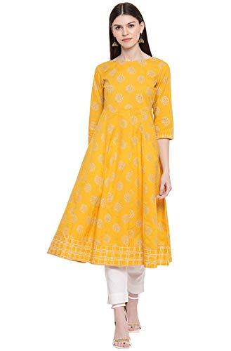 janasya women's yellow cotton kurta(yellow_xxx-large)