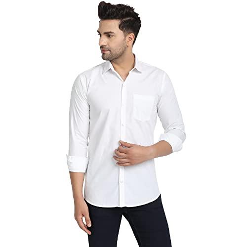 majestic man solid slim fit casual shirt for men (x-large, milky white)