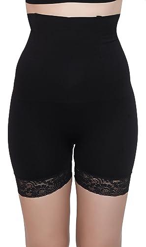 glamoras women’s no rolling down high waist tummy control/tummy tucker/butt lifter/body shaper shapewear with lace-black-xxl (pack of 1)