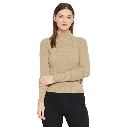 duke stardust women full sleeve sweater (sds943_beige_l)