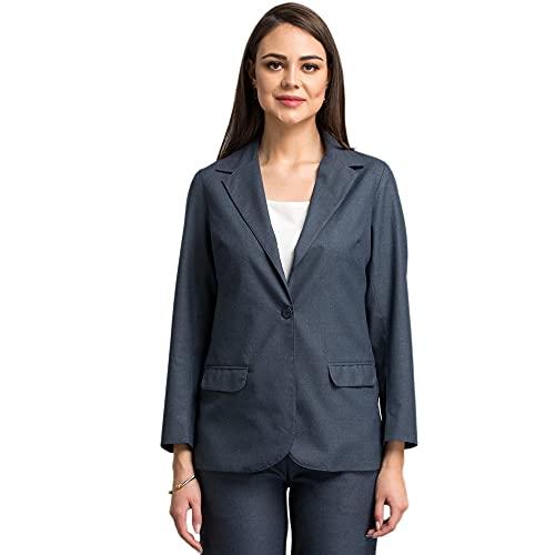 fablestreet women's polyester solid essential comfort lapel jacket (navy blue,xs) (jk064blck-xs)