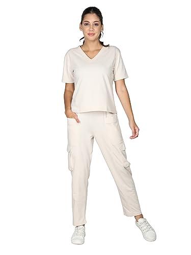 chkokko women casual summer track suit t-shirt trackpant co-ord set pastel beige 3xl