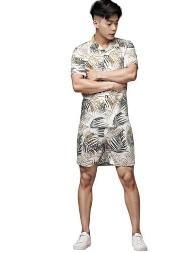 rigo men printed night suit set | men's printed casual co-ords set|men shirt and short set | white printed co-ord set (size-4xl)