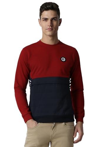 peter england men's polycotton asymmetric neck sweatshirt (pjstaslfl63185_red