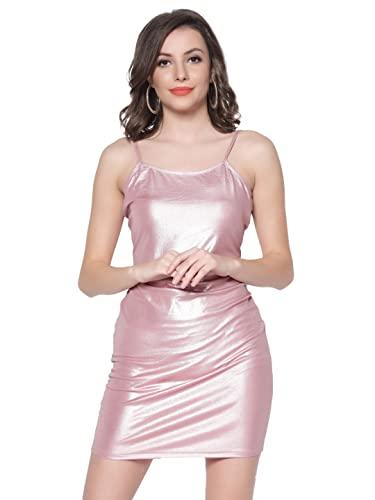 sera women's polyester pink foil print bodycon strap party dress mini (la2944 m)