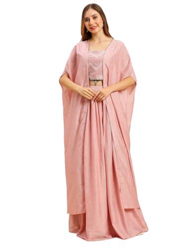 madhuram women's fire silk skirt and choli with long shrug set for solid with heavy embroidery work set(m-2458 baby pink_3x-large)