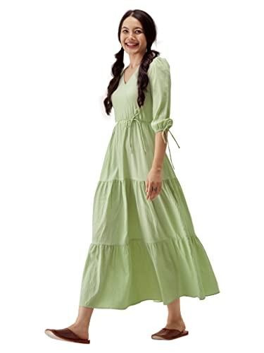 aask women maxi fit and flare light green dress small