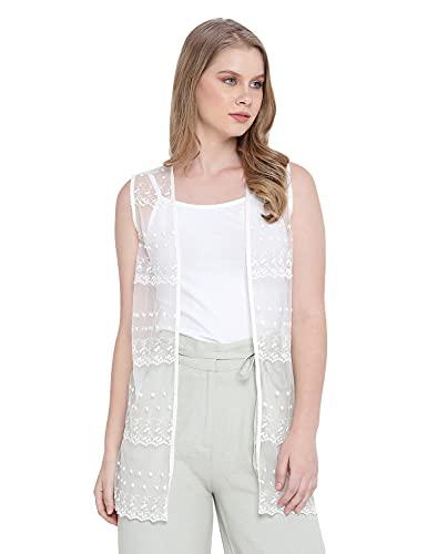 oxolloxo women relaxed fit polyester dobby/solid casual white shrug