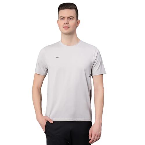 red tape printed light grey activewear t-shirt for men | anti microbial | high stretch | quick dry rhp1087-m light grey