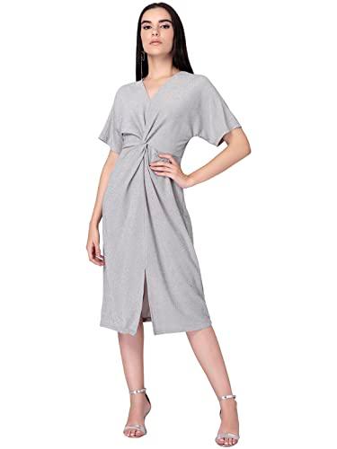 faballey department435 poly lycra regular grey shimmer front knot dress (drs05423 s)