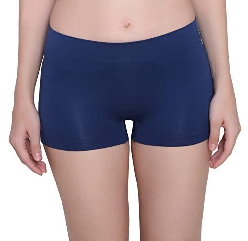 glamoras women’s nylon spandex mid rise full coverage seamless no panty lines no show boy shorts panty - free size, navy blue, pack of 1