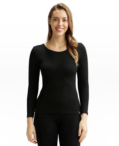 jockey 2540 women's soft touch microfiber elastane stretch fleece fabric full sleeve thermal top with stay warm technology_black_m