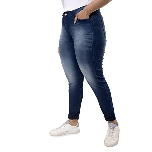 instafab plus women's navy blue women's slim-fit denim jeans for casual wear | plus-size | dark-wash | 5 pockets | button closure | denim jeans crafted with comfort fit for everyday wear