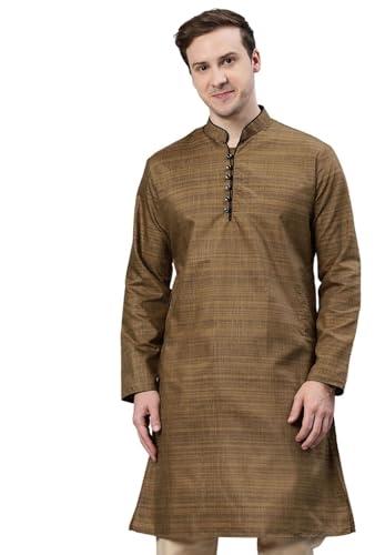 majestic man regular cotton blend woven design fancy long kurta (small, brown)