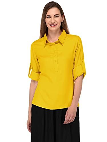 patrorna womens plus size rollup sleeve tunic top (psl6s032_mustard_8xl)