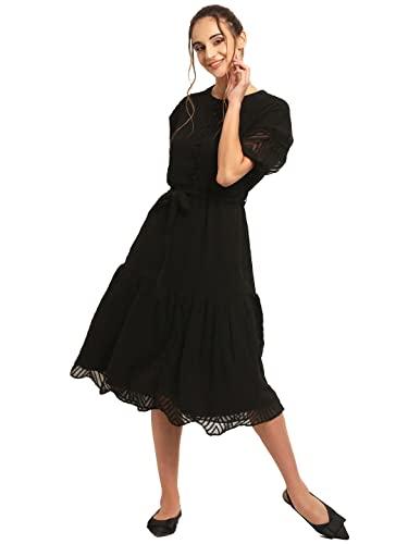 rare women's synthetic a-line knee-long dress (ep31080-l_black_l)