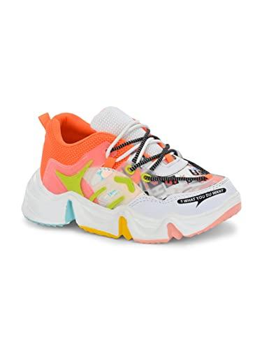 knoos orange mesh casual sneakers for girls canvas shoes for women - 7 uk