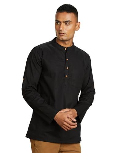 amazon brand - symbol cotton solid regular men's kurtas (symethskur-2_black_2xl)