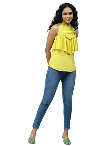 label ritu kumar lime green ruffled top