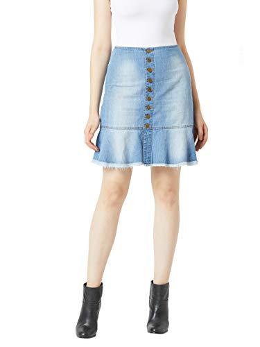 miss chase women's blue regular fit mid rise clean look midi denim skirt (mcaw19den11-03-115-32, blue, 32)