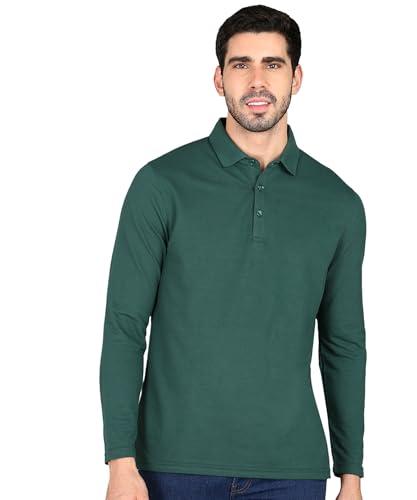 alan jones clothing men's solid full sleeves polo regular fit t-shirt (l_dark green)